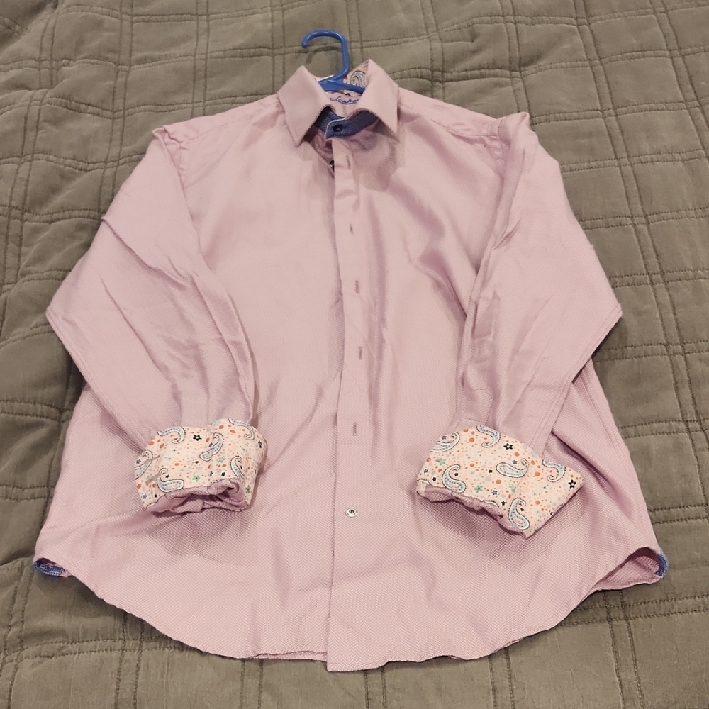 Robert Graham Button Down Purple Shirt With Paisley Accent Cuffs Size M!